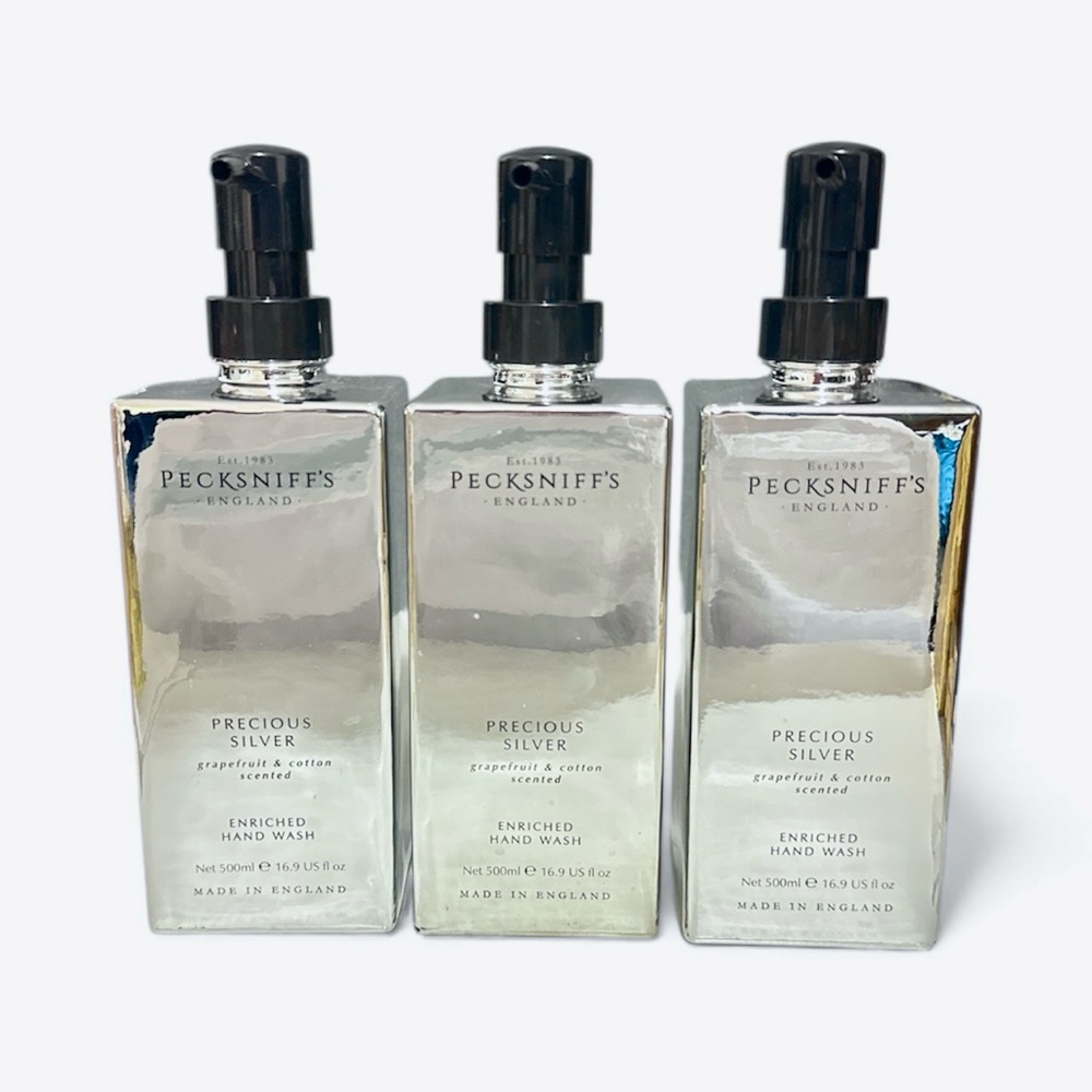 NEW 3x Pecksniffs Precious Silver Grapefruit & Cotton Glass Bottle Hand Wash
